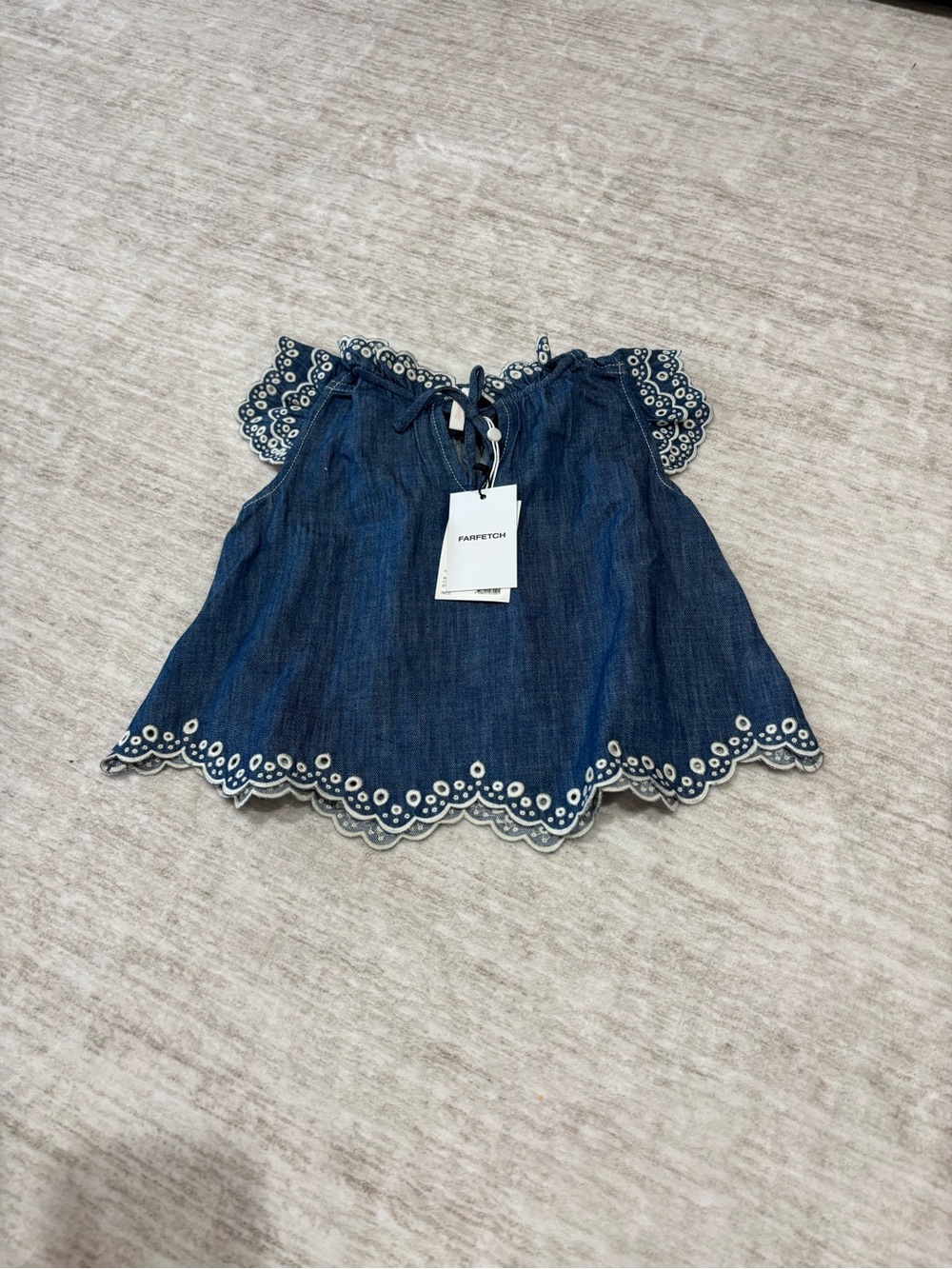 Zimmermann Blue Denim Eyelet Trim Girls Top - Picture 1 of 2
